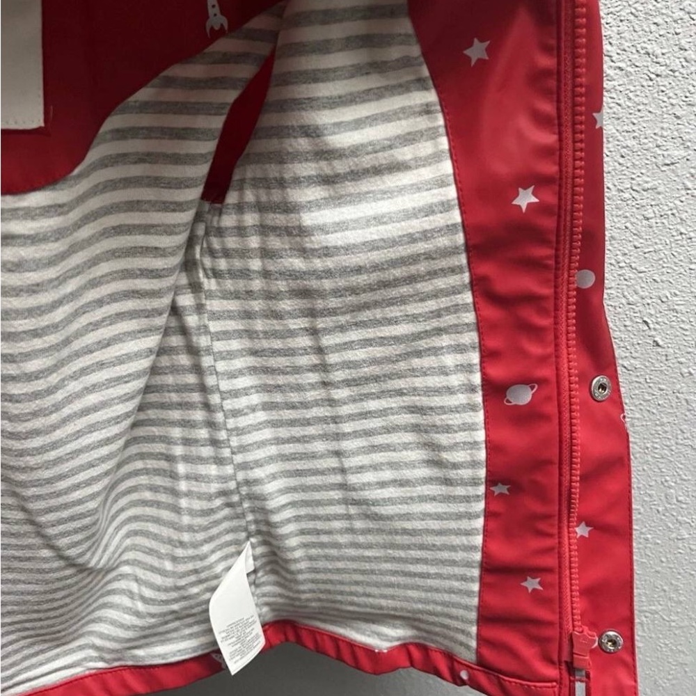 Mini Boden Red Space-Print Hooded Raincoat - Picture 7 of 8